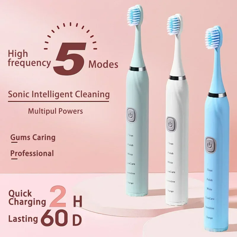 Cepillo de dientes eléctrico, vibrador ultrasónico, blanqueamiento dental, carga rápida por USB, cepillo de dientes sónico recargable, resistente al agua IPX7