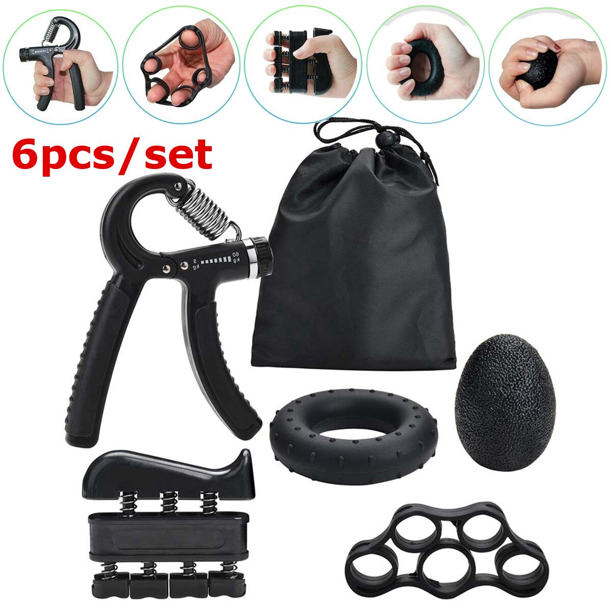 6Stck einstellen Fitnessstudio Fitness Einstellbare Hand Griff Finger Unterarm Stärke Muskel Erholung Hand Greifer Trainer Trainer Ausbildung Bausatz