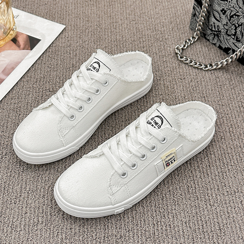 Pantofole di tela da donna, scarpe basse casual, con cordoncini, bianche, per la primavera e l'estate, 2024 zapatos de mujer