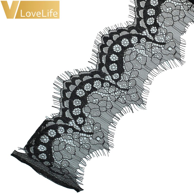 DIY Ribbon 118" Lace Fabric Trim White Black Trim Embroidered For Sewing Decoration African Lace Fabric Beautiful: E-Black