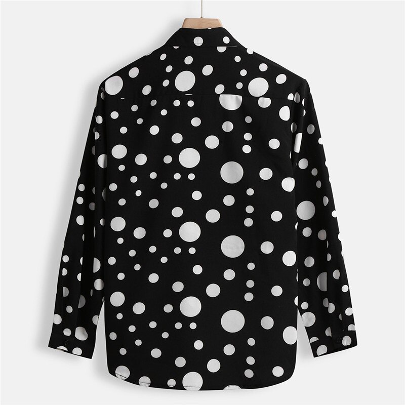 Camiseta de lunares para hombre, camisas formales informales de manga larga entalladas con botones hacia abajo