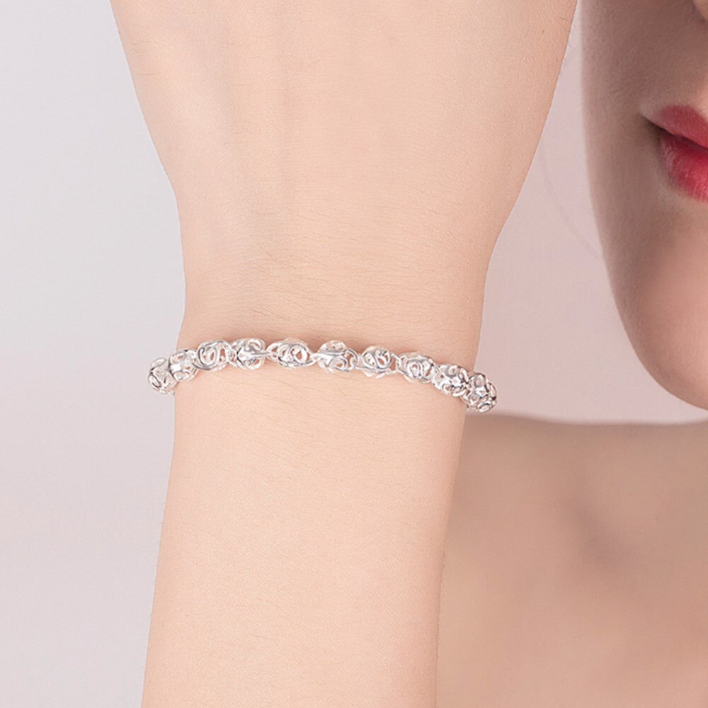 NEHZY dames bracelet en argent de rond rétro creux main bijoux bracelet longueur 18.5 + 4CM