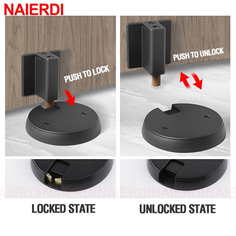 NAIERDI Windproof Mechanical Self-Locking Door Stopper With Adjustable Height Hidden Mounting Heavy Duty Door Stop Hardware