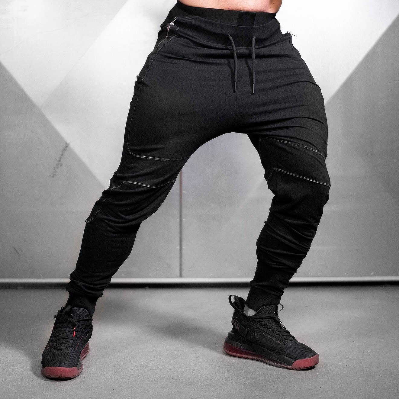 Sport Fitness Pants Mens Outdoor Gym Running Drawstring Sportswear Loose Training Pants Patchwork Sweatpants Leisure Trousers