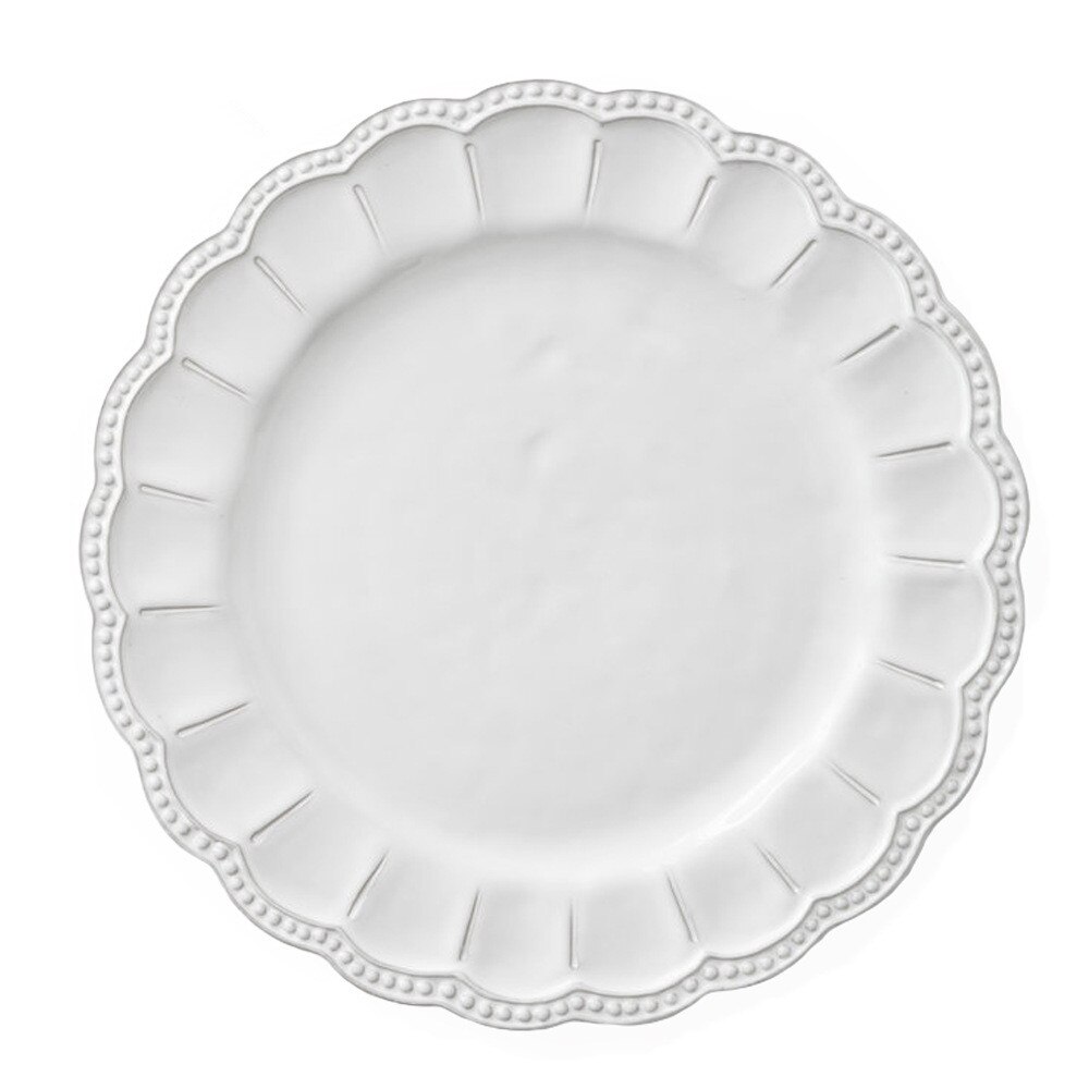 Produkt-fransk hvit preget keramisk tallerken 4 stykker servise high-end restaurant dessertretter: 33cm