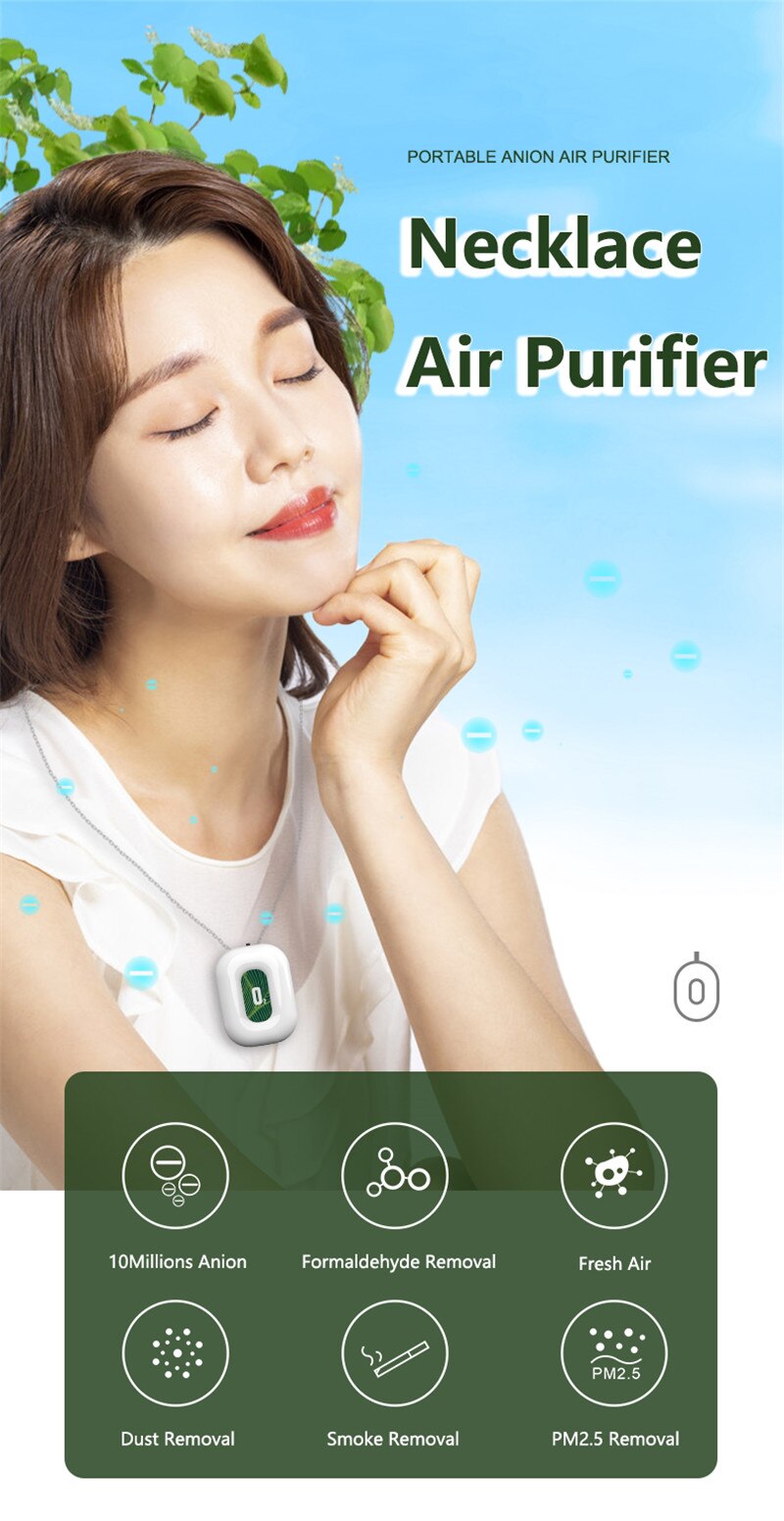 Car Air Purifier Mini Portable Air Freshner Ionizer, Ions Generator, Low Noise for Adults Kids Oxygen Bar Ozone Ionizer cleaner