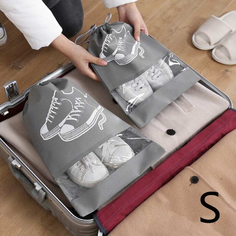 Nyeste vandtætte sko taske pose opbevaring rejsetaske ikke-vævet tøjvask organisator bærbar tote snor taske arrangør dækning: En grå s