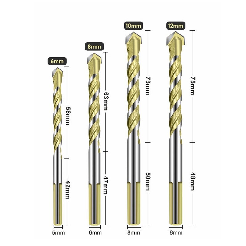 5/6/8/10/12mm Carbide Tipped Drill Bit Set for Masonry Ceramic Tile Wood Metal Concrete Stainless Steel Hole Saw Cutter Drilling: 6 8 10 12
