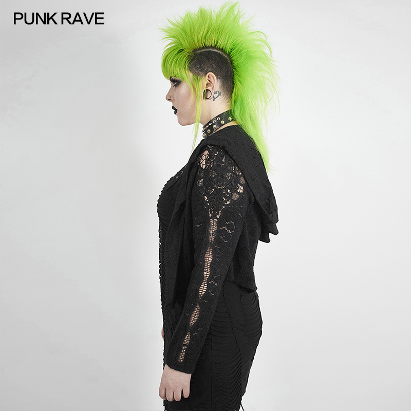 PUNK RAVE – manteau gothique Rose noir ajouré pour femmes, grande taille, personnalité, beau Costume de musique Rock, veste courte