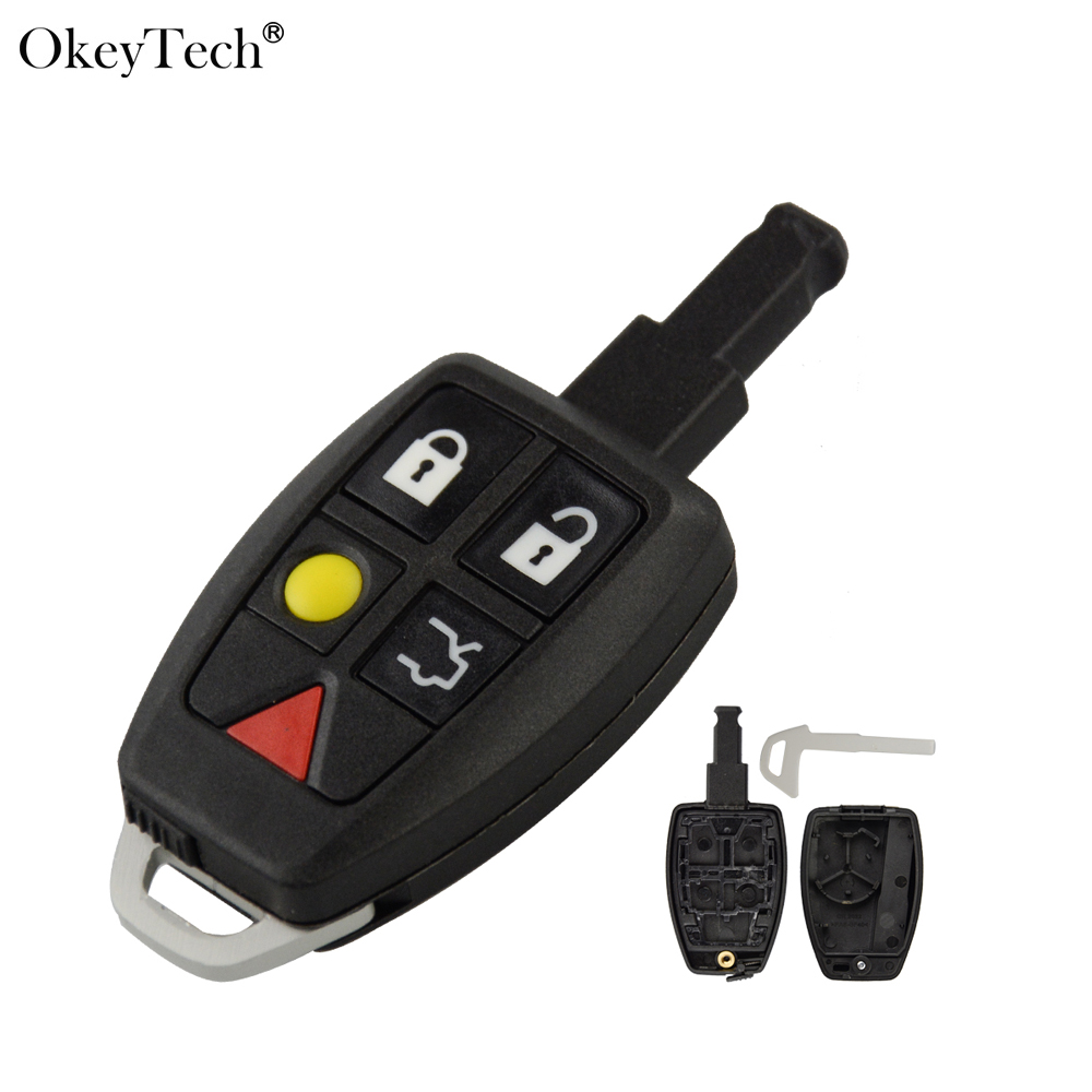 Okeytech 5 Knoppen Vervanging Autosleutel Shell Case Voor Volvo XC70 XC90 V50 V70 S60 Auto Fob Accessoires Met Insert ongesneden Blade