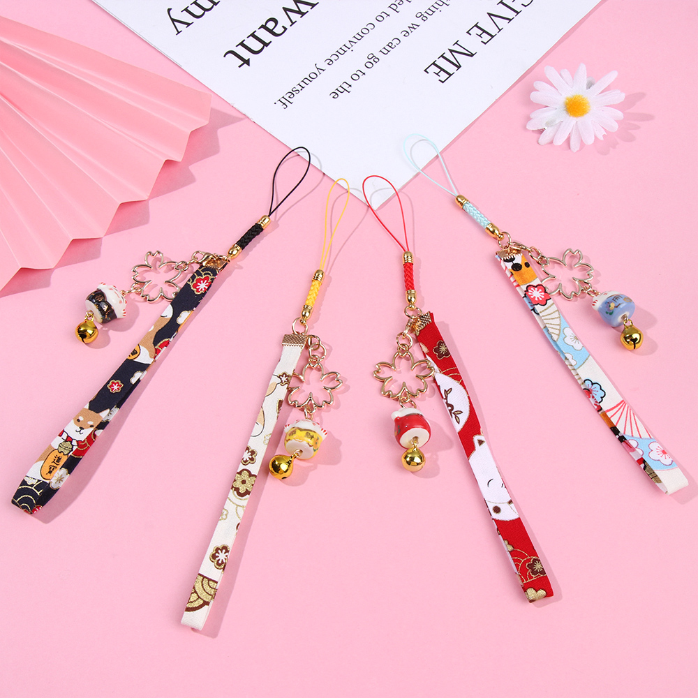 Janpanese Smart phone Strap Lanyards for iPhone Samsung Decor Daisy Flower Cat Bell Mobile Phone Strap Hang Rope Phone Charm