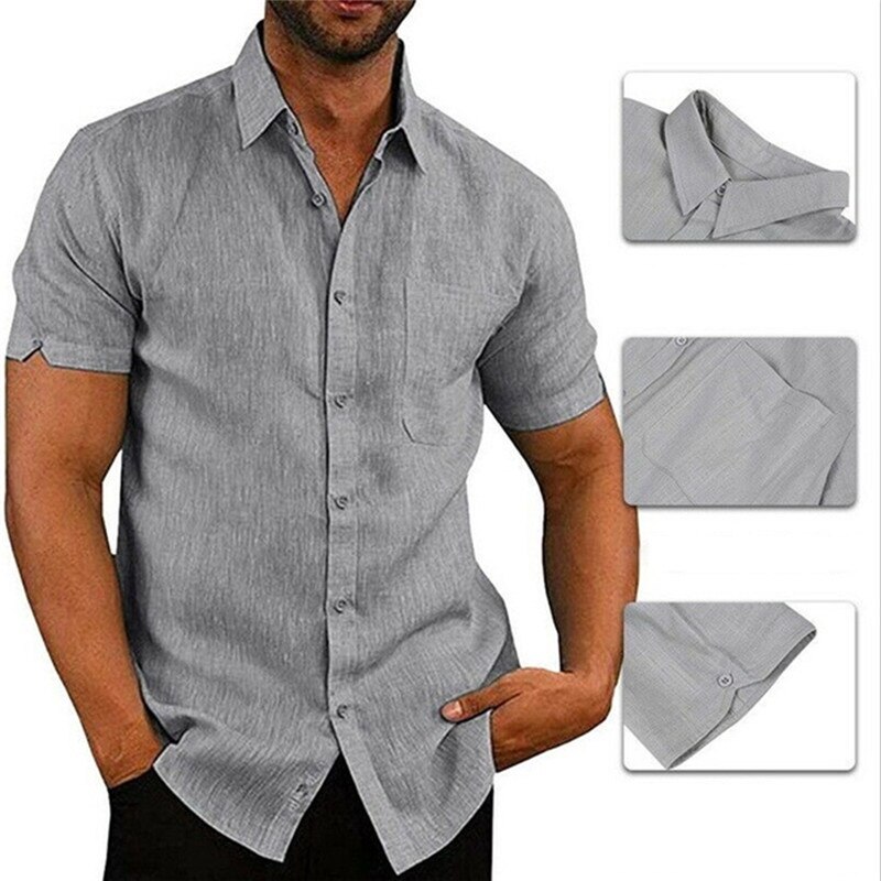 Herenoverhemden blouse korte mouw heren casual slim fit mandarijnkraag overhemden zomer strandoverhemd