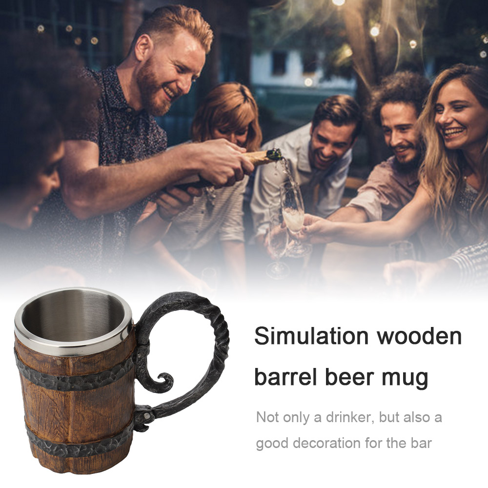 3D Magic Wooden Barrel Shape Mug stainless Steel Beer Coffee Cups Medieval Epic Culture Memorial Mug Bar Party Drinkware Cups