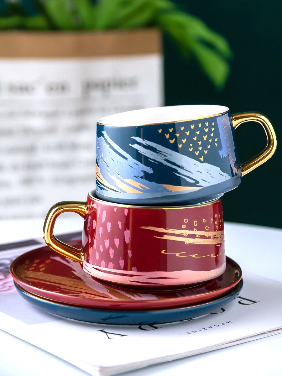 European Style Ceramic Coffee Cup and Saucer Set Beautiful Reuseable Coffee Cup Filizanki Do Kawy Mug BD50CS