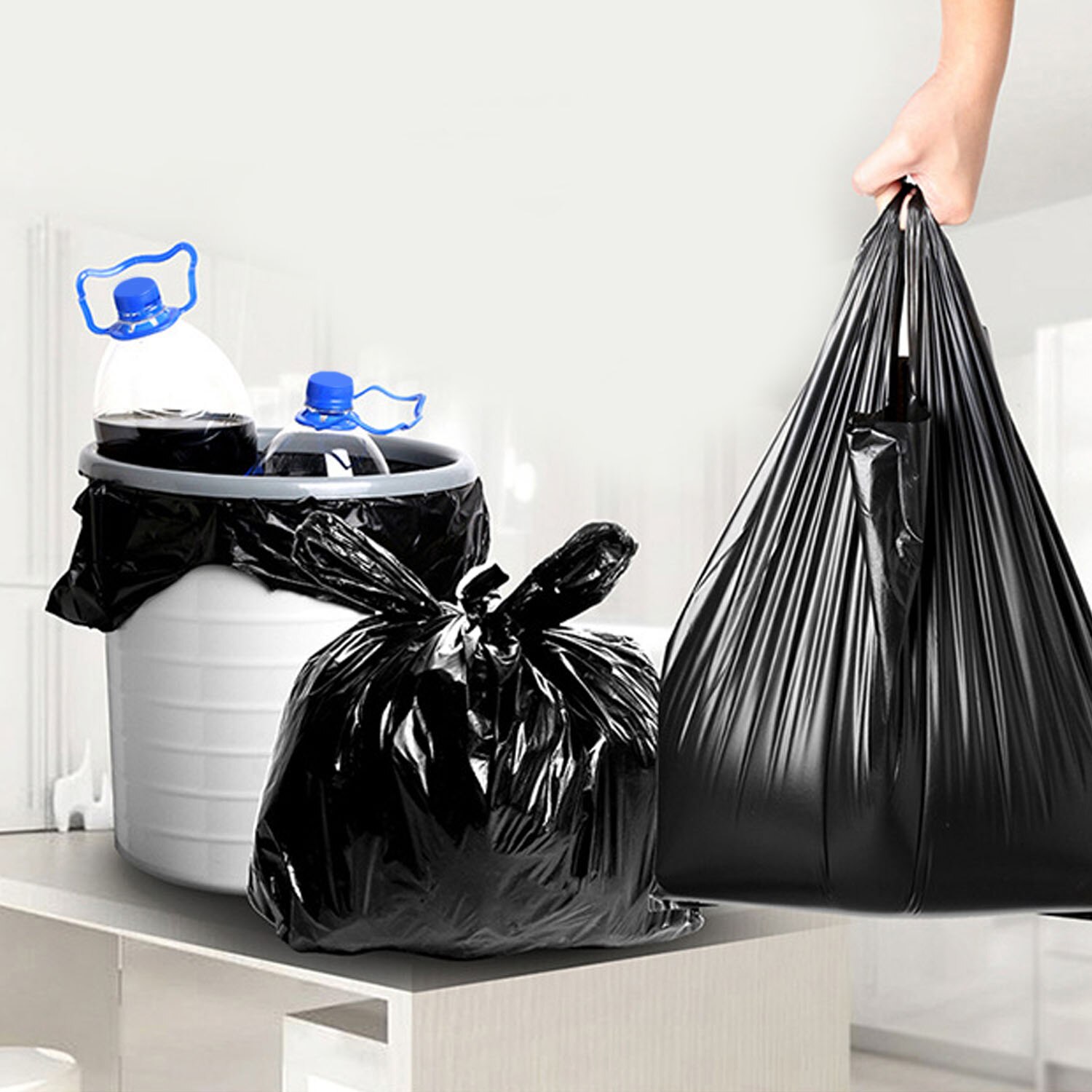 1 Roll/50pcs Disposable Thicken Garbage Bag Trash Can Vest Type Rubbish Bags Kitchen Waste Bag Black Privacy Plastic Trash Bags