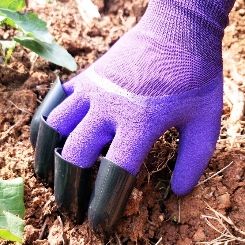 Newest Purple Gardening Gloves For Dig Planting Garden Gloves With 4 Abs Plastic Claws