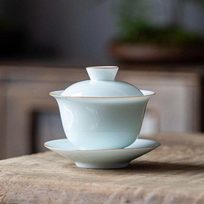 Eggshell Porcelain Handmade Ceramic Venti Tea Sancai Bowl Kung Fu Tea Bowls Sopera De Ceramica Gaiwan Coarse Pottery Tea Set: Cover bowl D