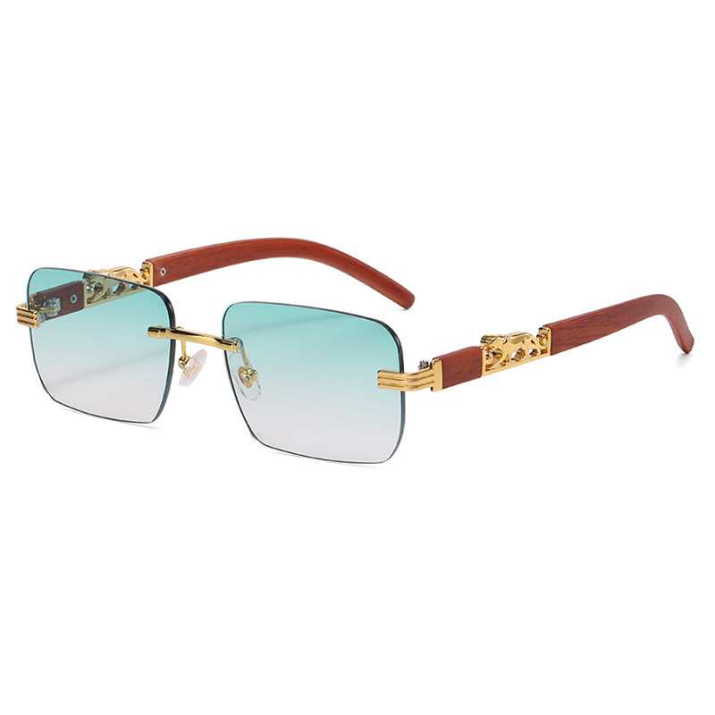 Kleine rechteckige randlose Sonnenbrille Männer Luxusmarke rahmenlose Leoparden Sonnenbrille für Frauen Jahrgang quadratische Brillen farben: Blau