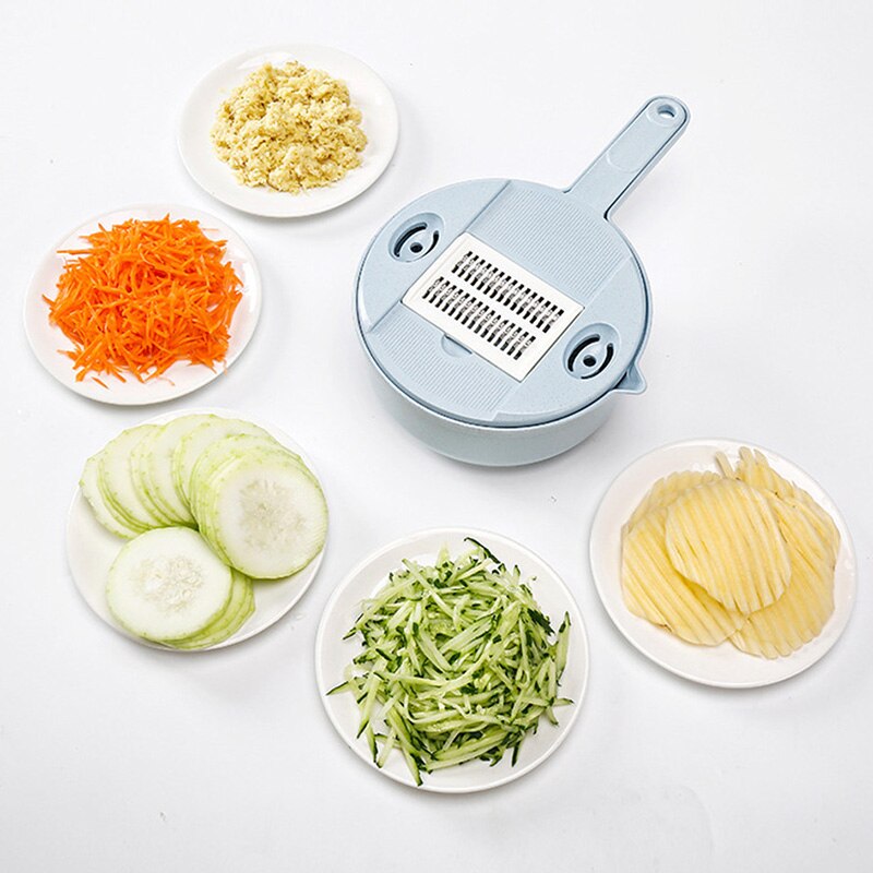 Multifunctionele 8 In 1 Mandoline Slicer Met Zeef Fruit Groente Snijder Aardappel Dunschiller Wortel Ui Keuken Accessoires Gadget: Blauw