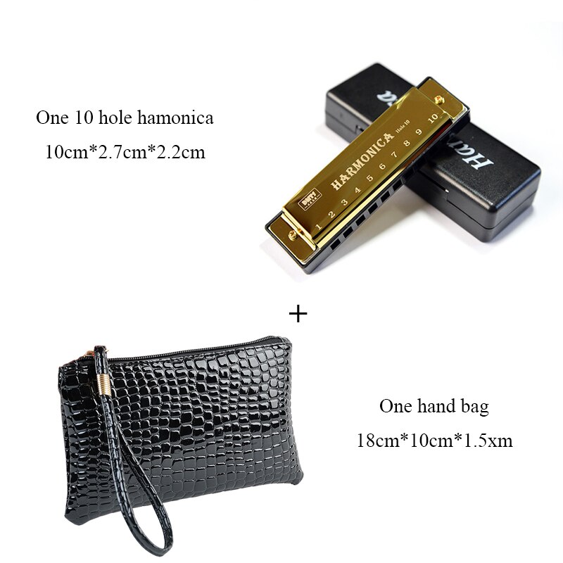 10 Hole Blues Harmonica - C Tone - Tremolo - Metal Body - with Bag