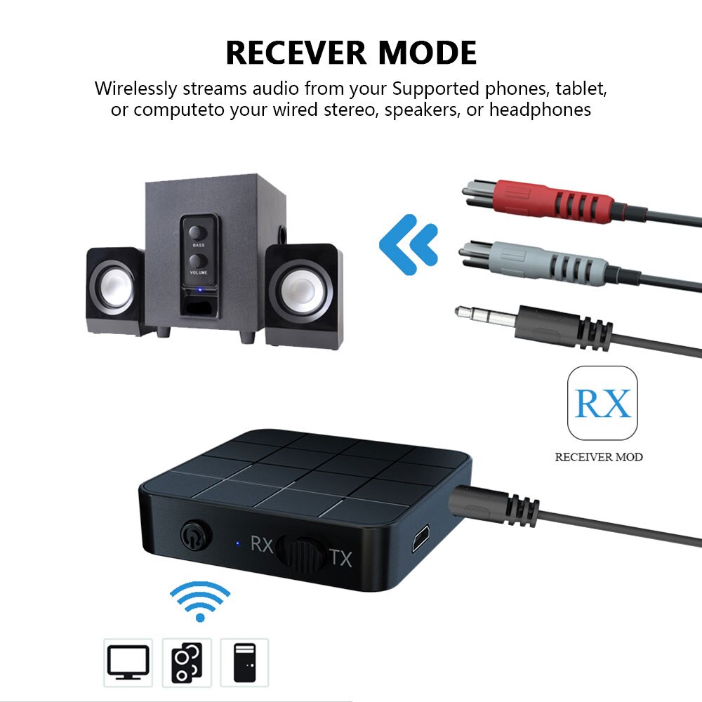 2 In1 Bluetooth 5.0 Audio Transmitter Receiver Adapter Portable Wireless Audio Transceiver RX/TX Mode for TV Car Computer