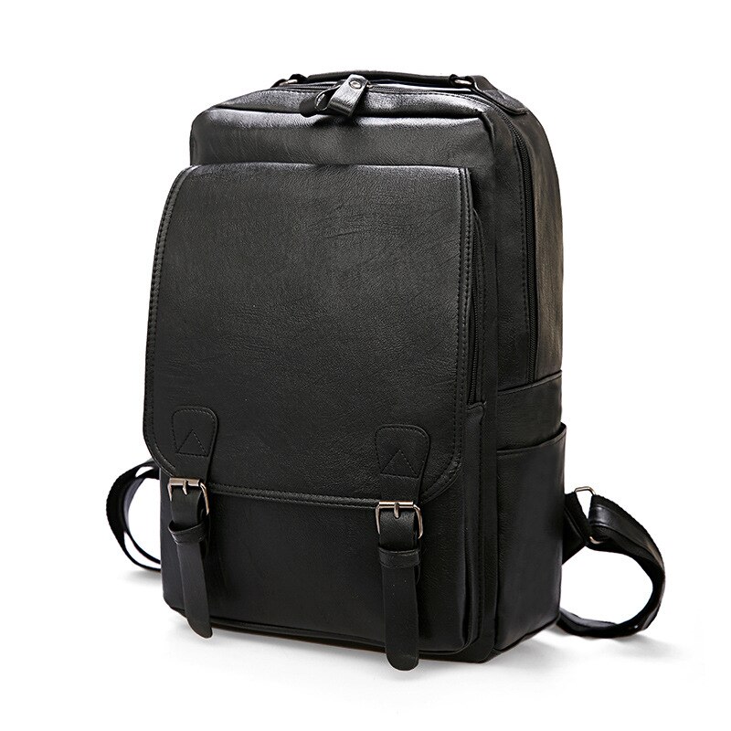 Vintage Laptop Rugzak Mannen Waterdichte Bagpack Kaki Reizen Mannen Tas Pu Lederen Rugzakken Grote Capaciteit Mannelijke Mochila Tassen Voor Mannen: Black