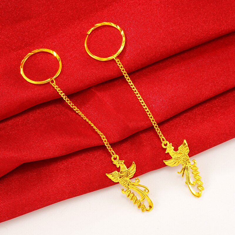 Pendientes de oro de 24K para mujer, aretes colgantes redondos de hoja de corazón, aretes largos de gota, joyería de boda de oro, de Navidad: 19