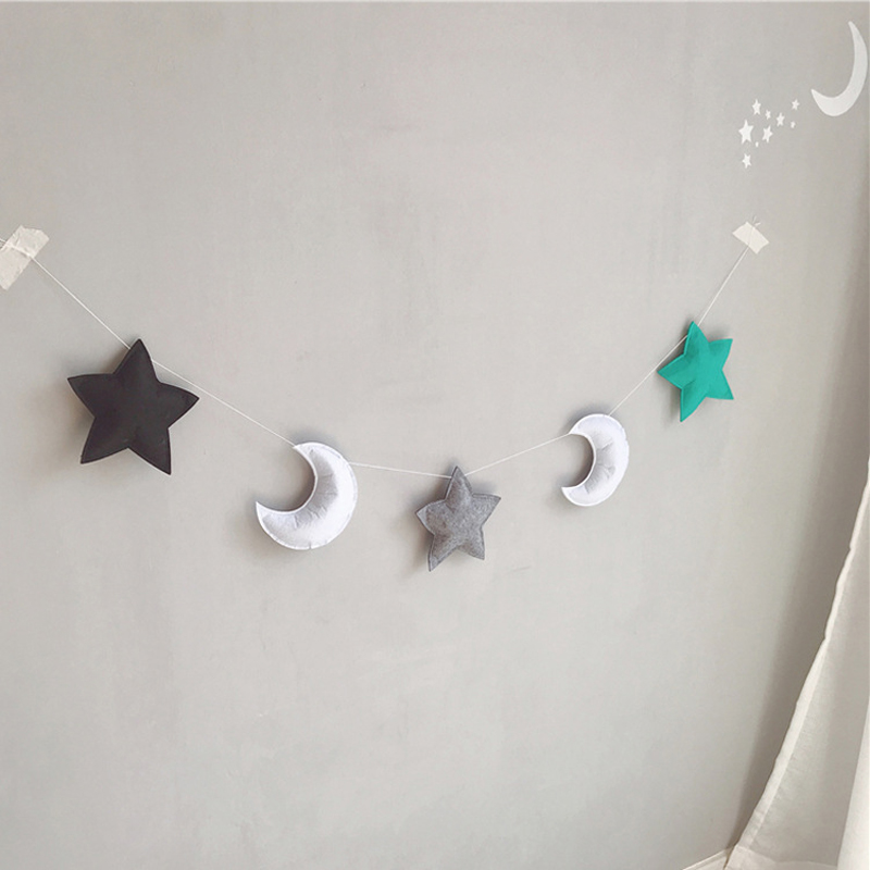 5 stücke freundlicher Schlafzimmer Blau Gelb Weiß grau Dekoration Mond Sterne Nizza Wohnheim Hängen Zauberstab Hotel Fenster Dekoration Girlande Party
