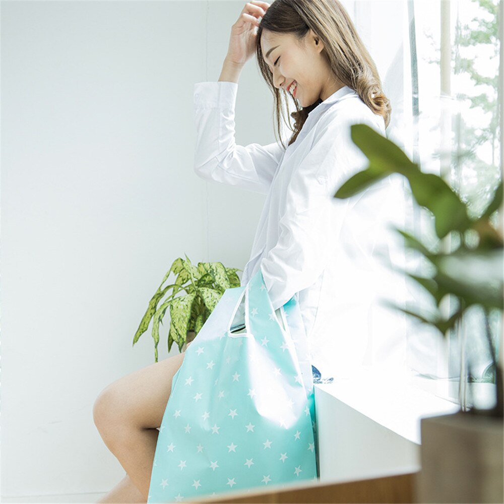 Foldable Tote Polyester Shopping Bag Supermarket Print Eco-friendly Reusable Portable Shoulder Handbag Travel Grocery Bag