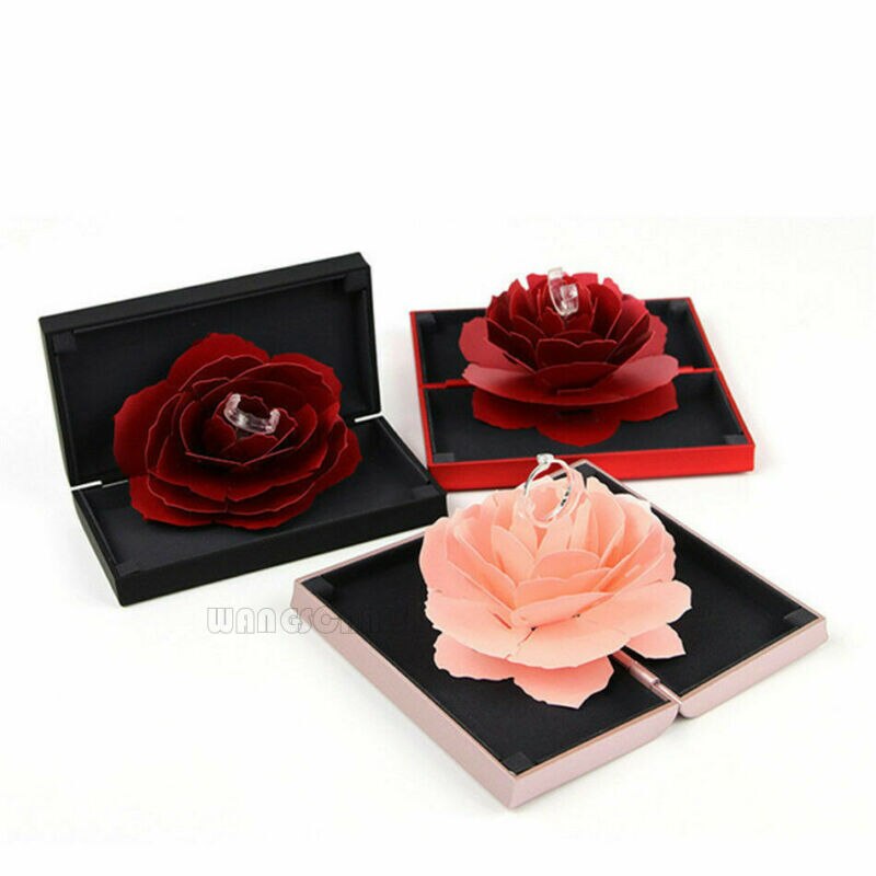 Valentine's Day Box 3D Pop Up Rose Flower Ring Boxes Wedding Engagement Jewelry Storage Case