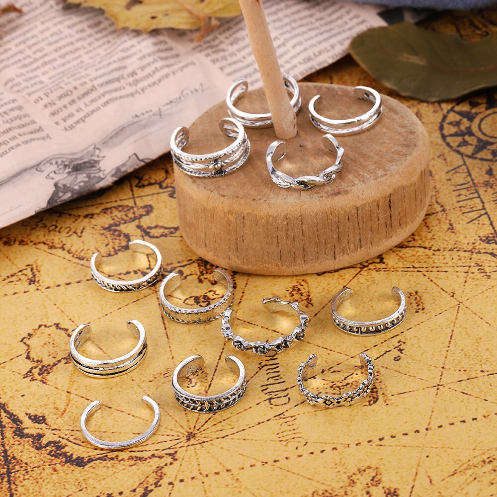 12pcs/set Bohemian Rings Crystal Rhinestone Drops Geometry Middle Ages Ring Set Charm Ring Set Boho Jewelry