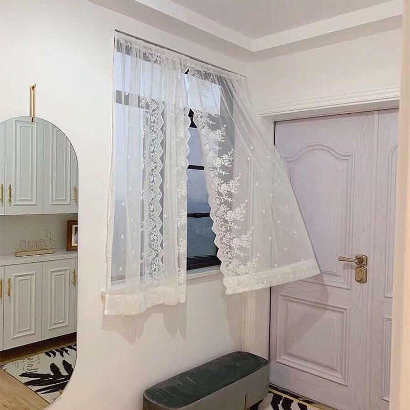 Tende trasparenti in pizzo bianco principessa Tulle tende per soggiorno telecamera da letto porta finestra finestra cucina tende corte drappo Cortinas