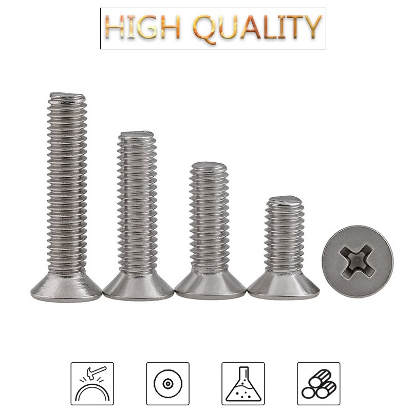 304 Stainless Steel Phillips Countersunk Screws Flat Head Screw M5 Cross Recessed Bolt Length 6mm-70mm