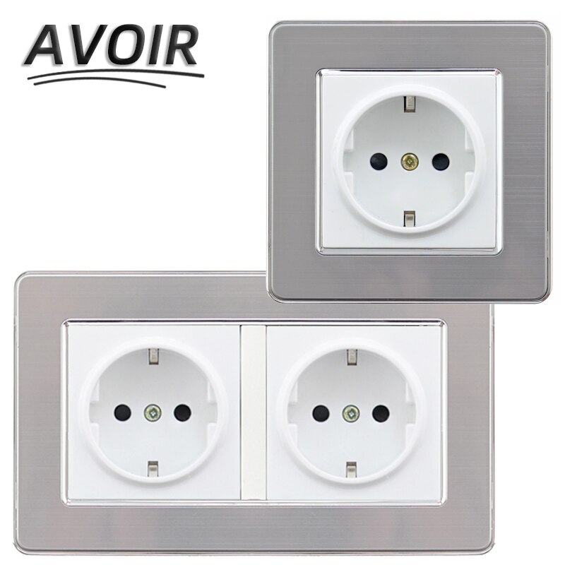 Avoir Eu/De/Ru Standaard Plug Aarding Stopcontact Rvs Panel Outlet 146Mm * 86Mm dubbele Plug Stopcontact