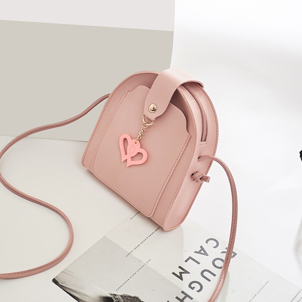 Aelicy Women Simple Cartoon Heart Small Square Bag Single Shoulder Messenger Bag PU Leather Handbag Female Crossbody bags
