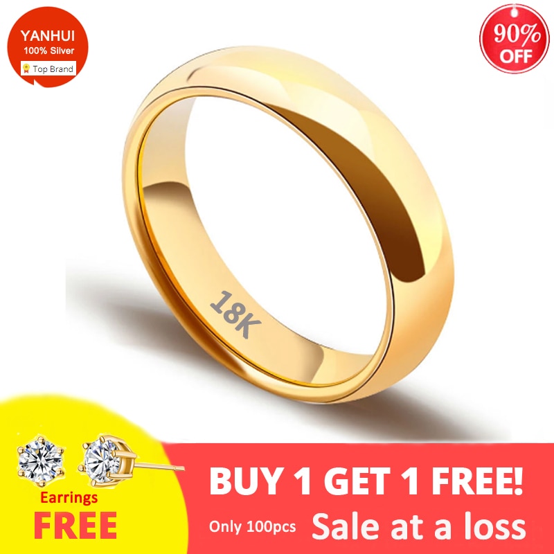 4mm enkla ringar 18k #39 för män och kvinnor exklusiva #39 för par (gratis skickat örhänge)