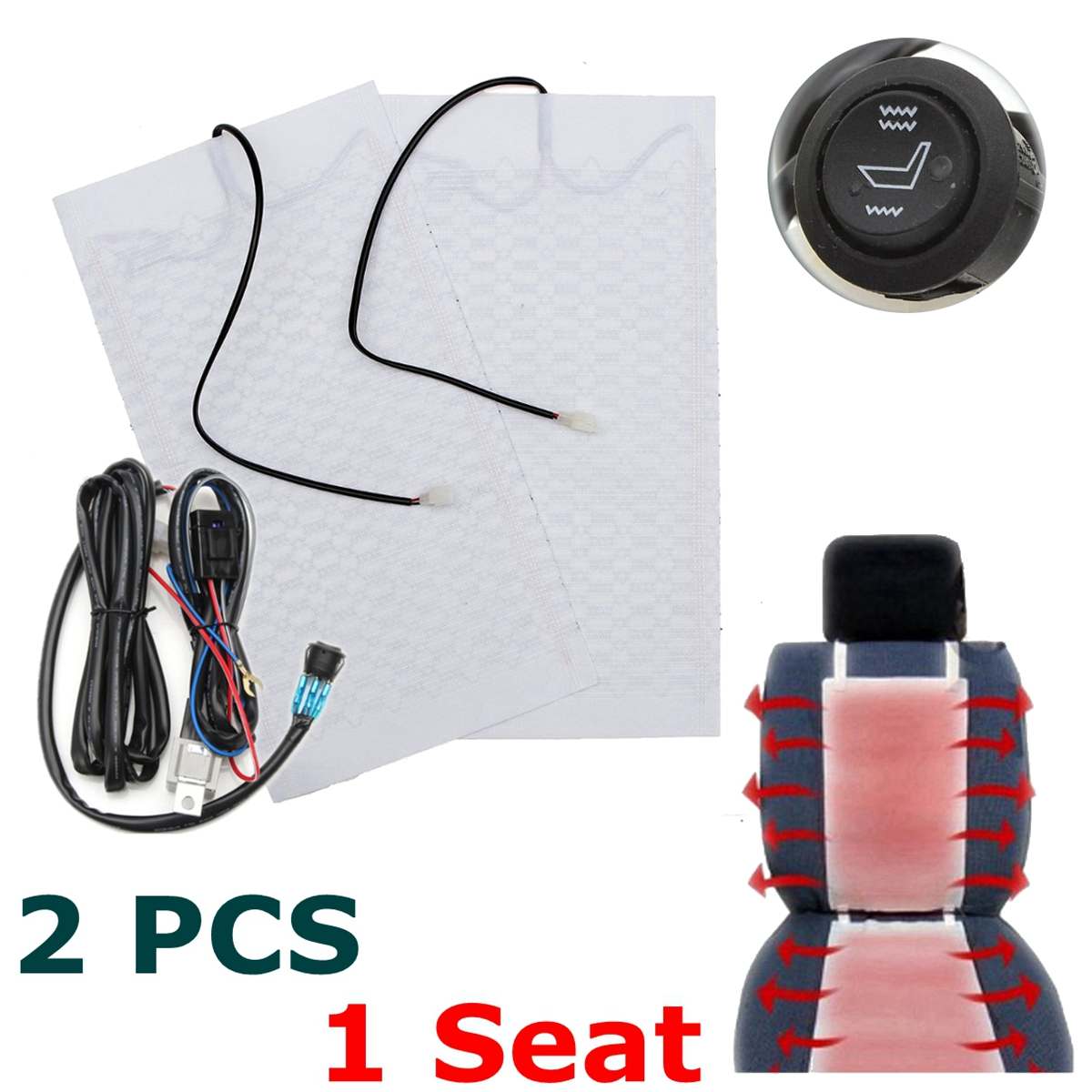 Universal 2 seats 4pcs 12v car carbon fiber High/Low heated seat heater pad switch kit Round Switch Winter Warmer Seat Covers: 1 seat 2pcs A