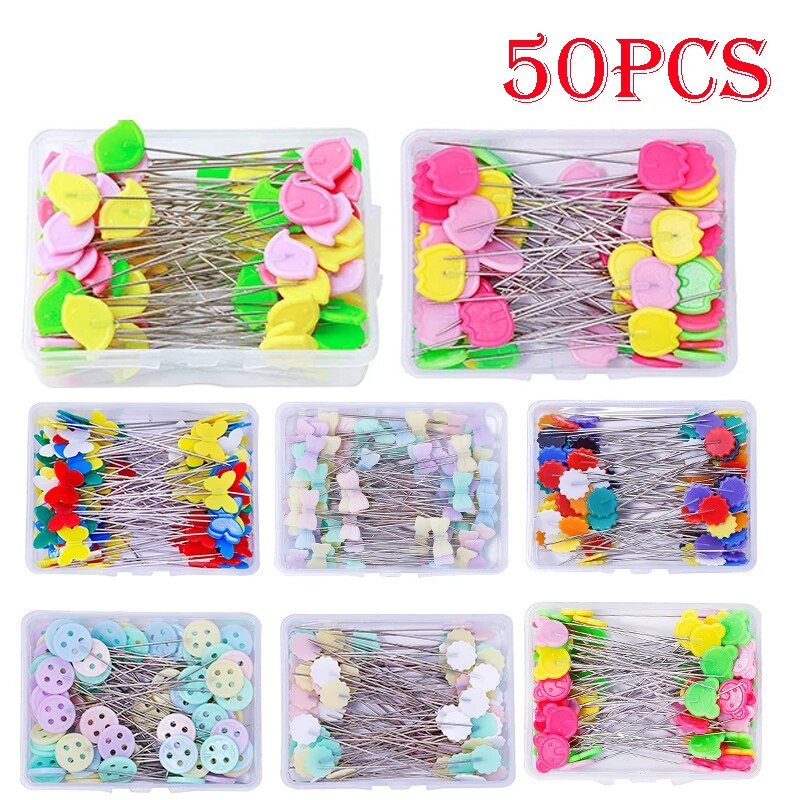 50PCS/box Stainless Steel Color Button Needle Pins Head Flat-head Sewing Pins DIY Clothing Fabric Dressmaking Sewing Supplies