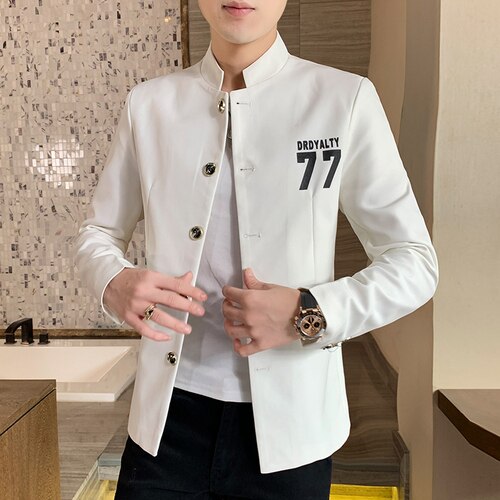 Herfst opstaande kraag heren blazers casual kostuum jas straatkleding sociaal mantelpakje bruiloft zakelijk terno blazer masculino: Wit / Xxxl