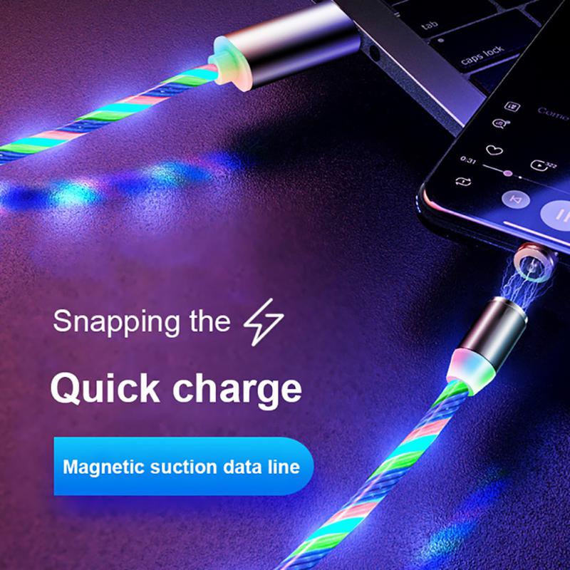 AMS-LED Flowing Magnetic Charger Cable Light Up Candy Moving Shining Charger Phone Charging Cable Magnetic Streamer Absorption U