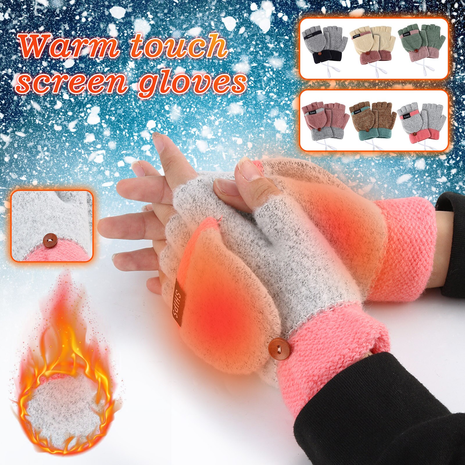 Electric Usb Heated Gloves Laptop Women Usb Heated Mitten Full&half Finger Gloves Winter Warm Knit Hand Gloves For Outdoor L3