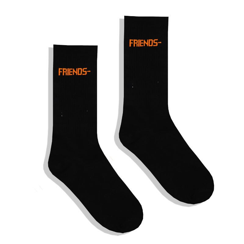 Black Orange Socks Women High streetwear Hip Hop Skateboard socks Letter Tube Socks: Black Friends