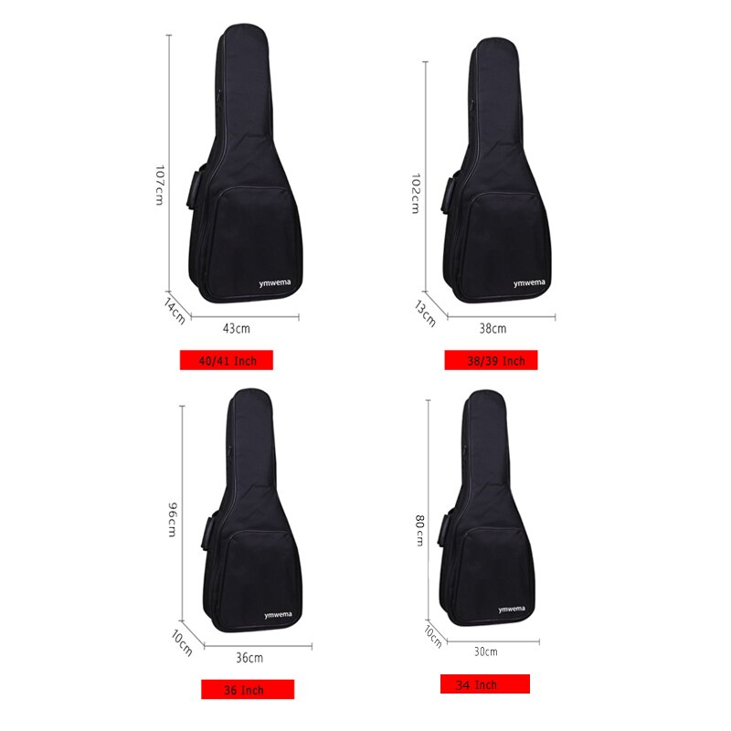 Funda para guitarra acústica 600D, 34/41 pulgadas, impermeable, tela Oxford, 5 MM, algodón, correas dobles, acolchada, mochila para guitarra