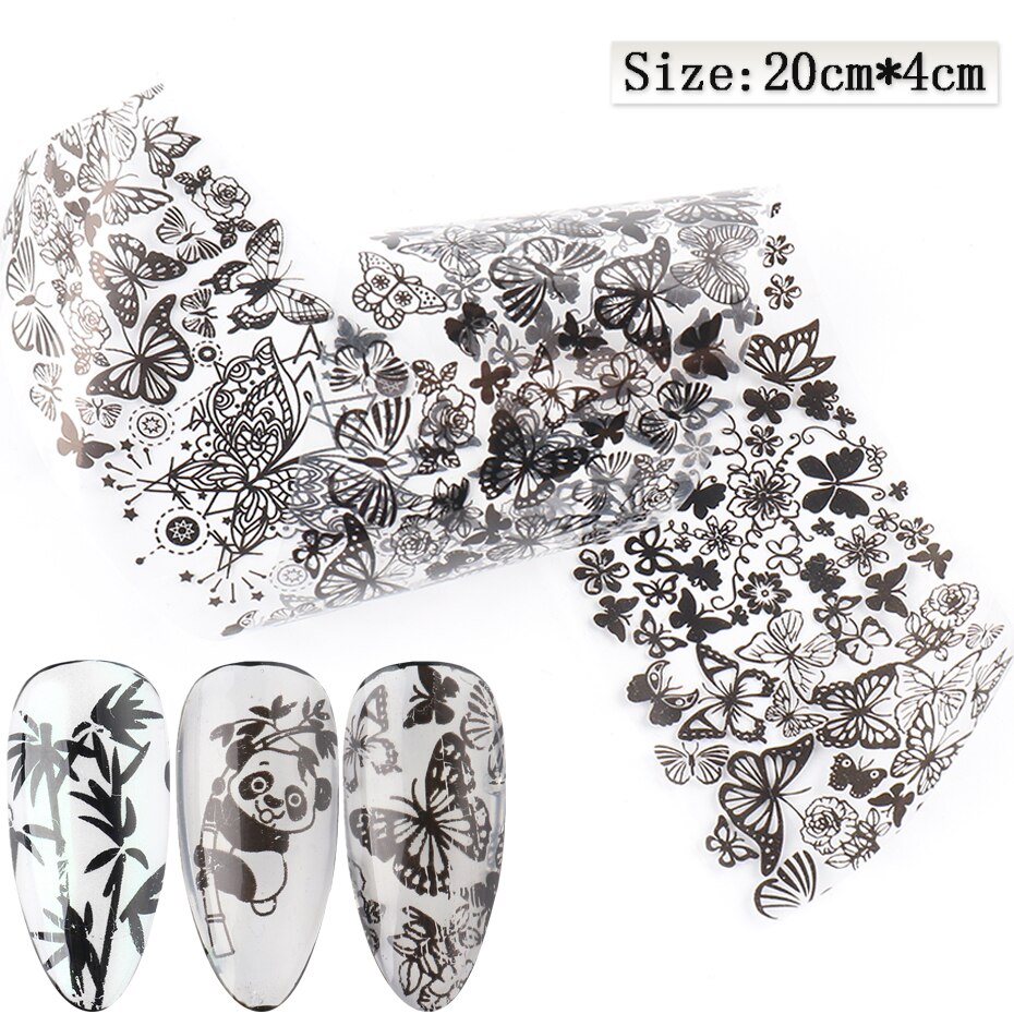 10Pcs Panda Nail Folies Gemengde Vlinder Bloem Leaf Transfer Sliders Flame Star Lijm Nail Art Decal Manicure Ontwerpen JIXK9109