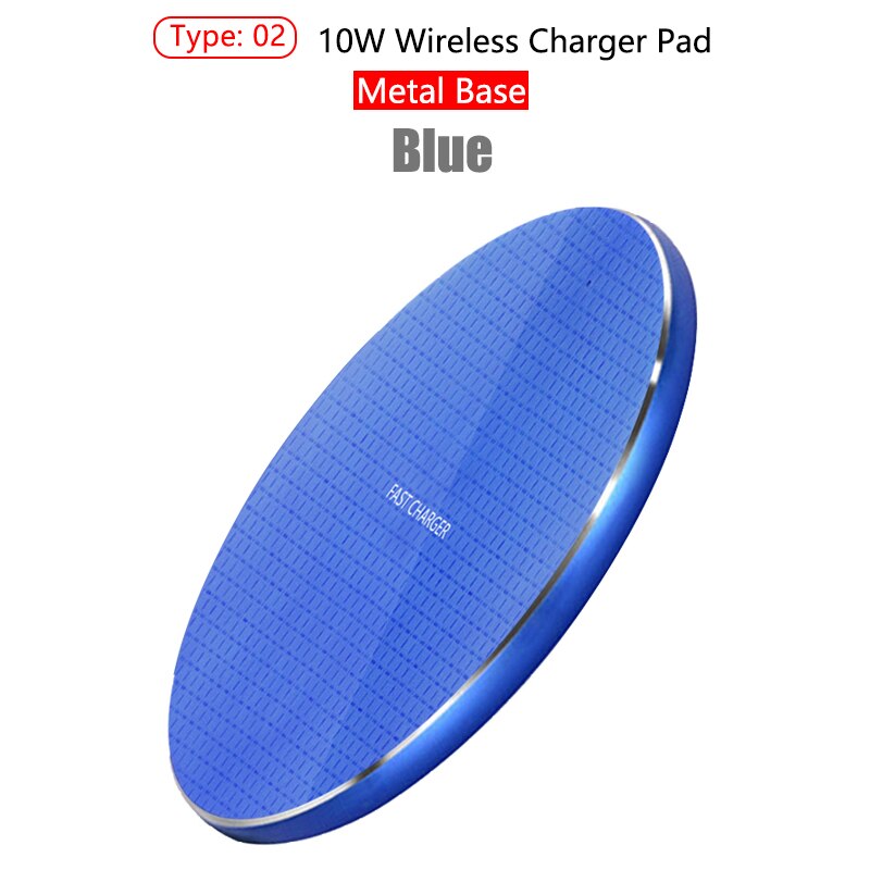 Qi Wireless Charger Pad 10W Fast Charging for Samsung S20 S10 Note 10+ iPhone 11 Pro Xs Max X 8 Plus Metal Wireless Quick Charge: Metal Style Blue