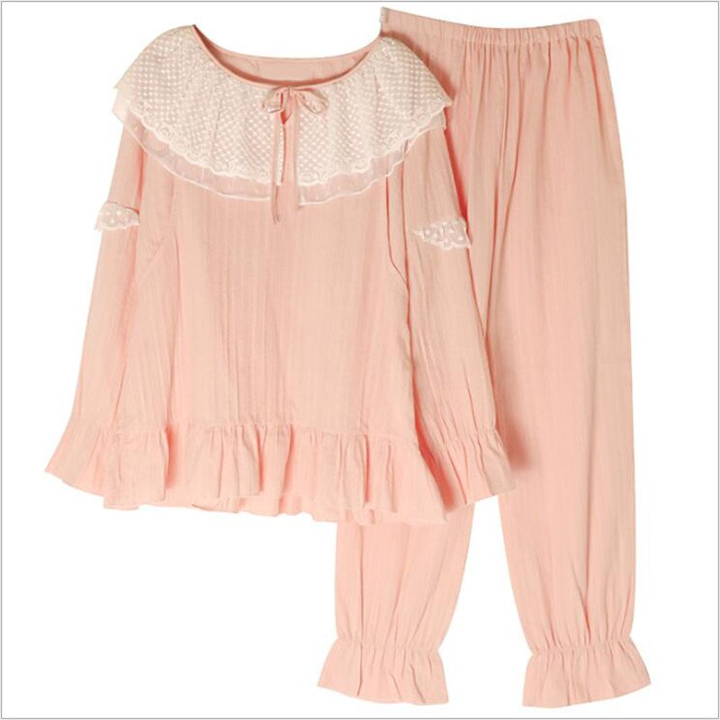 Roze katoenen nachtkleding voor de zwangerschap, herfst en zomer, pyjama's met kant voor de voeding van zwangere vrouwen, nachtkleding voor de zwangerschap  x057