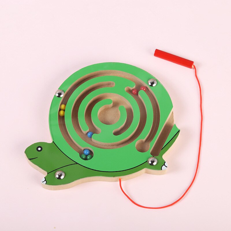 1pc Per Bambini Labirinto Magnetico Giocattolo Gioco della Palla di Legno Prima Educazione Intellettuale Bordo Di Puzzle Creativo Anello Regalo Genitore-bambino bambino Giocattoli: tortoise