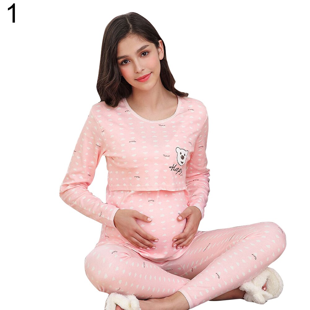 Conjunto de pijama de Enfermería de maternidad de animales de dibujos animados pantalones de lactancia materna de manga larga fácil de amamantar para niños