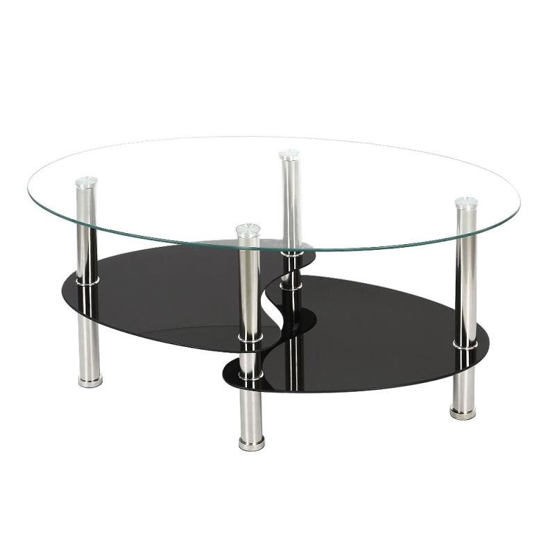 Table basse en verre trempé, Style double queue de poisson, noire, ovale, latérale, étagère de salon moderne, meubles de Table basse HWC: 01