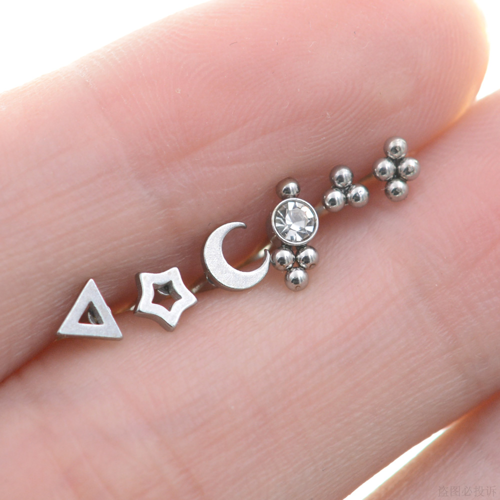 2Pc 1.2x6/8mm Bar Star Moon Cross Spider Nose Ring Stud Ball Labret Lip Tragus Piercing Helix Earrings Nose Piercing Ear Jewelry